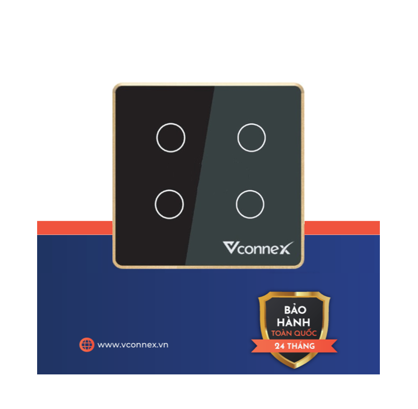Công tắc thông minh 4 kênh vuông viền nhôm 