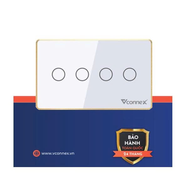 Công tắc thông minh 4 kênh chữ nhật viền nhôm