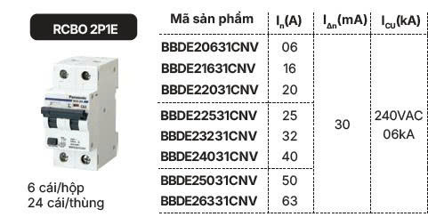 Pana - RCBO 50A 2P1E 30mA 06kA (BBDE25031CNV)