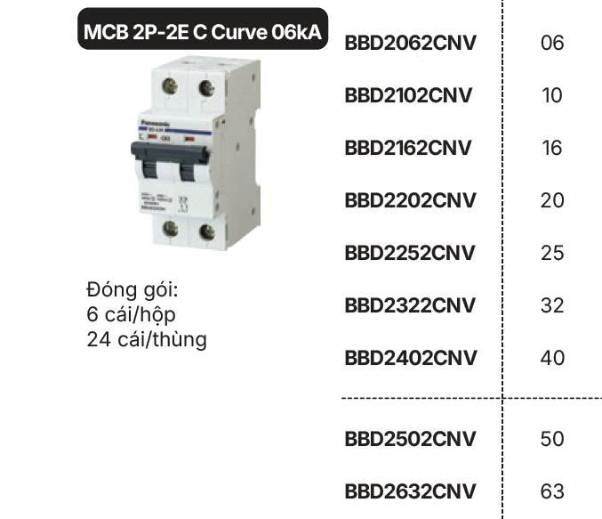 Pana - MCB 10A 2P-2E C Curve 06kA (BBD2102CNV)