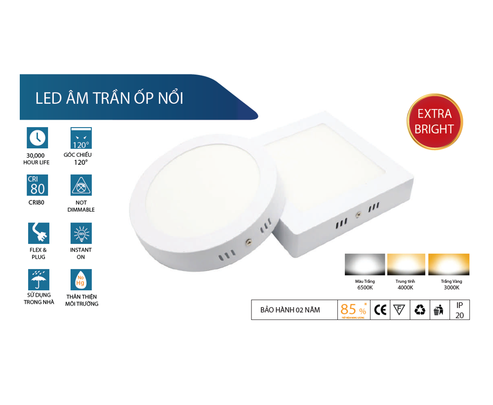 Led Asia Pacific - 18W, ánh sáng đơn, ốp nổi trần.