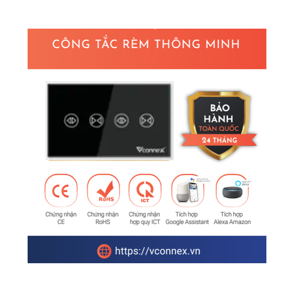 Công tắc thông minh 2 kênh chữ nhật không viền V2.0