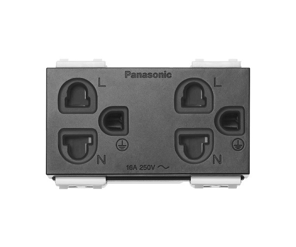 Pana - Ổ cắm đôi có màn che và dây nối đất 250VAC - 16A màu đen