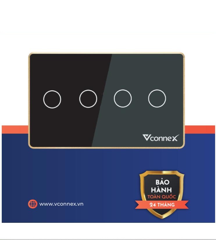 Công tắc thông minh 4 kênh chữ nhật viền nhôm